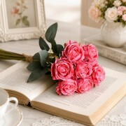 造花 薔薇 (ピンク587) 花束 ７本セット ローズ ブーケ バラ 可愛い 花 アーティフィシャルフラワー ギフト プレゼント 贈り物