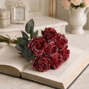 造花 薔薇 (レッド589) 赤 花束 ７本セット ローズ ブーケ バラ 可愛い 花 アーティフィシャルフラワー ギフト プレゼント 贈り