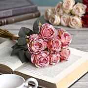 造花 薔薇 (ピーチ591) 花束 ７本セット ローズ ブーケ バラ 可愛い 花 アーティフィシャルフラワー ギフト プレゼント 贈り物