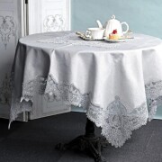 テーブルクロス レース シルバー トップクロス 正方形 150×150 ノーブルシリーズ (1442) アンティーク風 エレガント