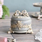 リボンローズ ジュエリーボックス ボックス 小物入れ グレー  (1474) オブジェ ジュエリーケース アンティーク風 ギフト