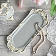 リボンローズ レクタングルトレイ トレイ 小物入れ アクセサリートレイ 長方形 グレー (1479) 横長 アンティーク風 おしゃれ リ