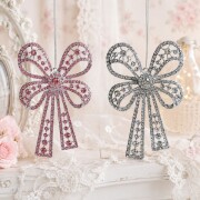 (SALE30%OFF) クリスマスオーナメント リボン ラインストーン ピンク クリア オーナメント シルバー ツリーオーナメント 豪華 ク