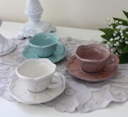 (SALE30%OFF) デミタスカップ＆ソーサー コーヒーカップ  アンティーク風 おしゃれ クリーム ピンク ブルー La Ceramica V.B.C 