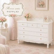 白家具 ロココ調 姫系 チェスト ワイドチェスト 6杯 6引き出し 猫脚 リビング収納 ホワイト クラシック ヨーロピアン ロココシリ