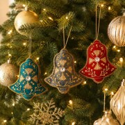 ツリーオーナメント ビーズ刺繍 ベル 鈴 クリスマスオーナメント  ハンドメイド クリスマスギフト アンティーク風 輸入雑貨 アン