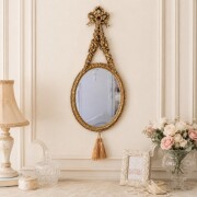 (SALE30%OFF) ロココ調 壁掛けミラー リボン ローズガーランド ミラー 壁掛け シルバー 鏡 アンティーク風  (125) アンティーク 