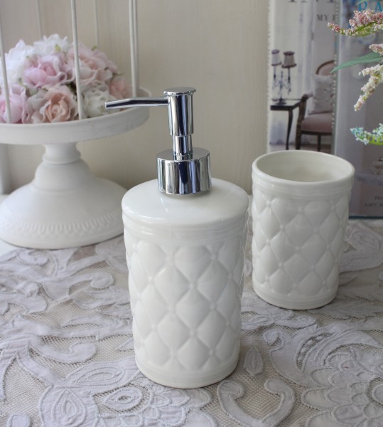 ソープディスペンサー 陶器 ホワイト 液体用 マチルドエム フランス ソープボトル キルティング (123) サニタリー マチルドM Mat