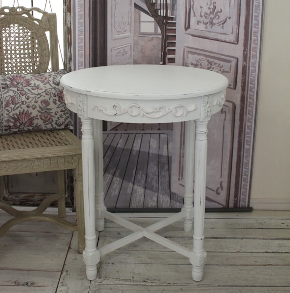 おしゃれ テーブル ラウンドテーブル ホワイト コーヒーテーブル (745) マチルドエム フランス 可愛い 木製 アンティーク風 ティ