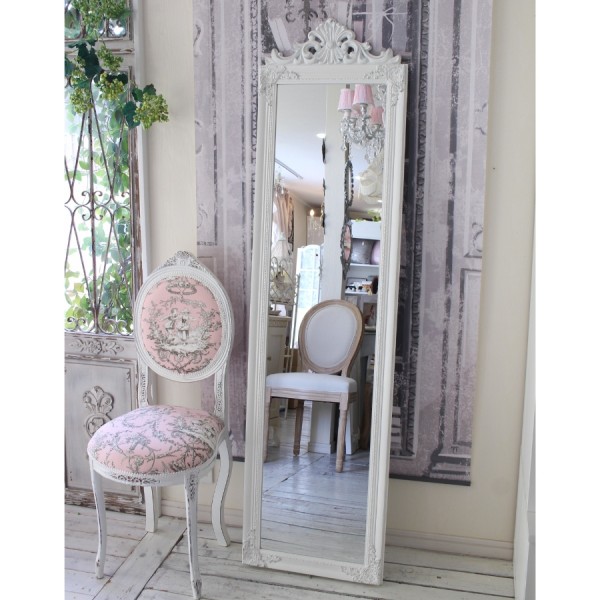 スタンドミラー 姿見ミラー 姿見 全身鏡 アンティーク調 ホワイト 大型ミラー マチルドエム フランス ミラー (194) 可愛い マチ