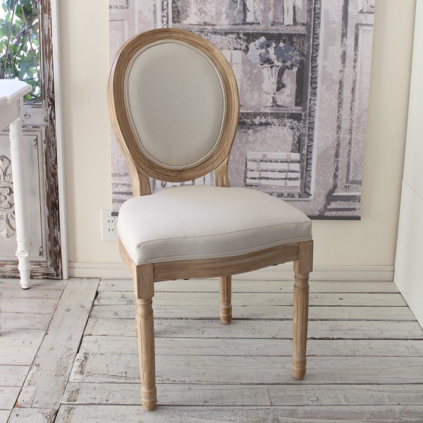 可愛い 椅子 ダイニングチェア アンティーク風 リネンベージュ (203N) フランス家具 輸入家具 ホワイト ファブリックチェア マチ
