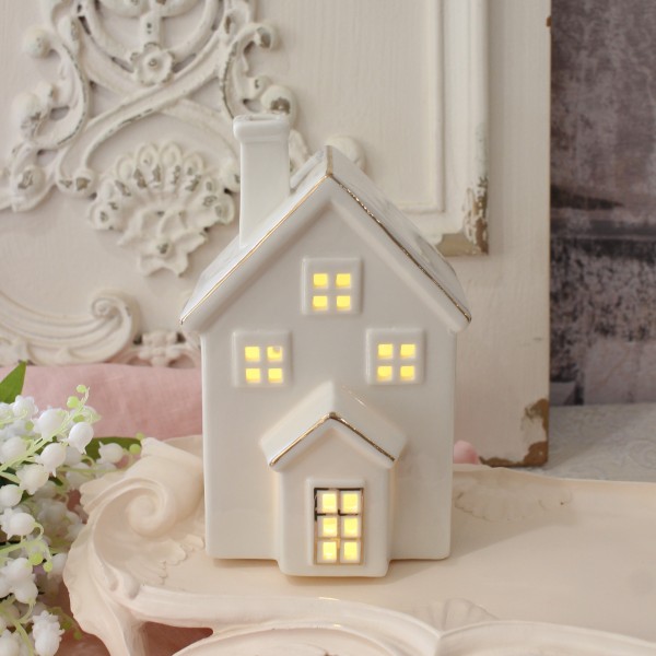 LEDキャンドルライト ランプ 家 置物 マチルドエム フランス ハウスランプ LEDオブジェ ランプ 陶器 セラミック ミディアムハウ