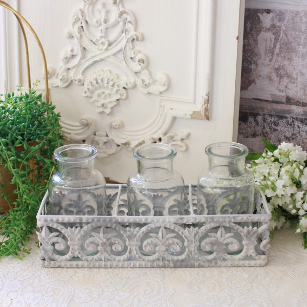 フラワーベース 花瓶 おしゃれ アンティーク調 シャビーシック マチルドエム フランス ガラスベース ３個セット (1010) マチルド