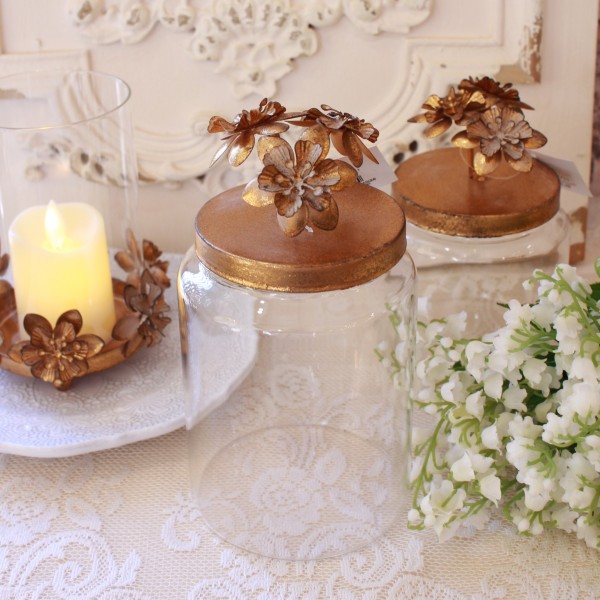 ガラス キャニスター ゴールド 小物入れ マチルドエム フランス フラワー キャニスター Ｌサイズ ガラスケース (992) ガラスポッ