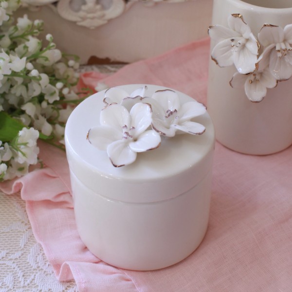 陶器 キャニスター コットンボックス 小物入れ マチルドM フランス アムールドフルール (134) 陶器サニタリー ホワイト バスルー