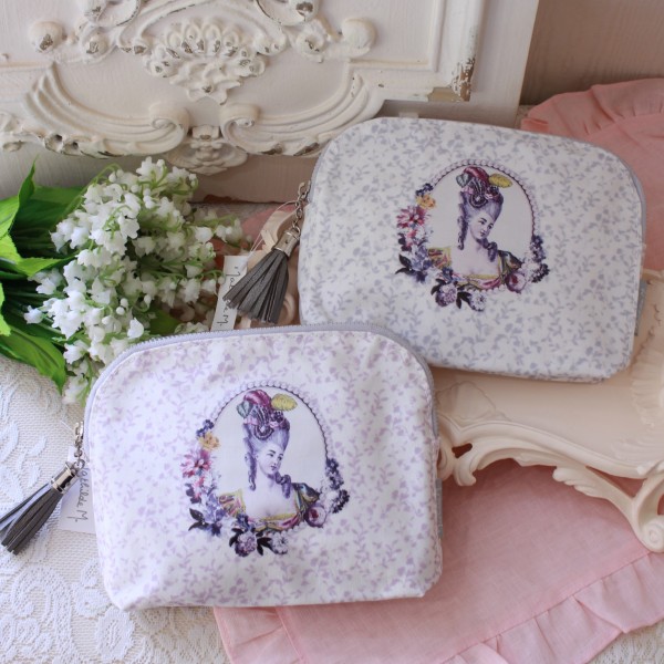 コスメポーチ 化粧ポーチ マチルドエム フランス ポーチ アントワネット フラワー スモール ピンク グレー 撥水 旅行用 マチルド