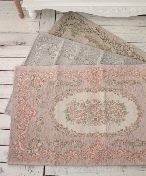 玄関マット ラグマット イタリア製 室内用 ローズ ゴブラン織り 110×65 ピンク ブルー ベージュ 洗濯OK 高級 フロアマット 滑り