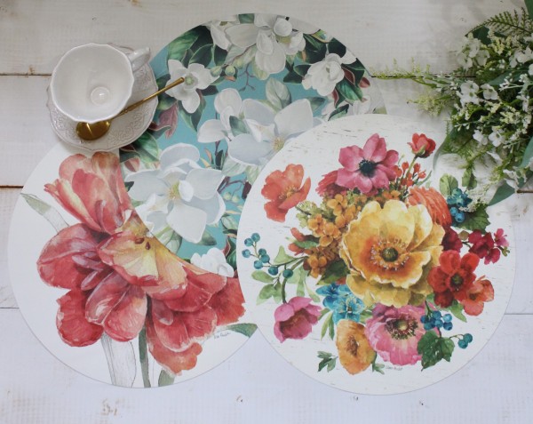 ランチョンマット PVC 同柄２枚セット 丸形 リバーシブル ラウンド アメリカ製 (591 576 577) ビニール製 花柄 お手入れ簡単 薄