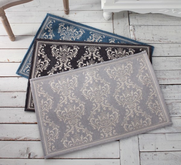 玄関マット ダマスク フロアマット 室内用 50×80 玄関 マット ライトグレー ダークグレー ライトブルー ラグマット ダマスク柄 