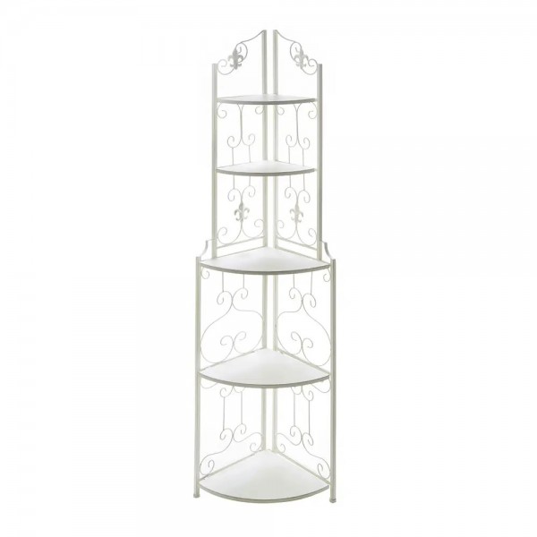 コーナーラック ホワイト アイアン 白 ラック コーナー収納 紋章 ユリモチーフ オフホワイト おしゃれ 可愛い 洋風 シャビーシッ
