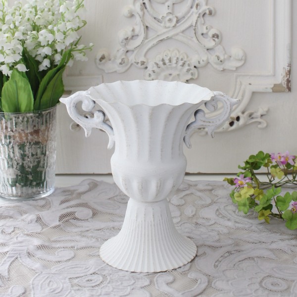 アイアン花器 フラワーベース 鉢カバー ホワイト 824 底穴有り 鉢カバー プランター 花器 ヨーロピアン 洋風 輸入雑貨 シャビー