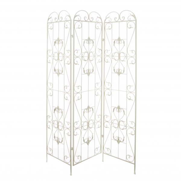 パーテーション アイアン ホワイト スクリーン 間仕切り 可愛い おしゃれ (71879) アンティーク調 ３連式 自立 ロココ調 ヨーロ