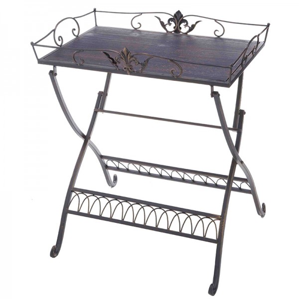 サイドテーブル アイアン ガーデンテーブル プランター台 フラワースタンド (71865) ダークブロンズ 飾り台 アイアン製 ユリの紋