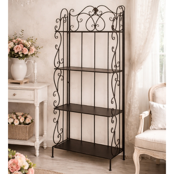 ４段 アイアンラック シェルフ 飾り棚 オープンラック アイアン おしゃれ (71861) 花台 棚 アイアン製 ダークブロンズ ロココ調 