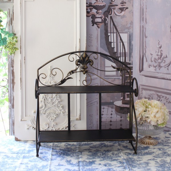 アイアン製 2段シェルフ 花台 プランタースタンド 小型ラック アイアンラック (857) ダークブロンズ 飾り棚 シェルフ棚 調味料棚