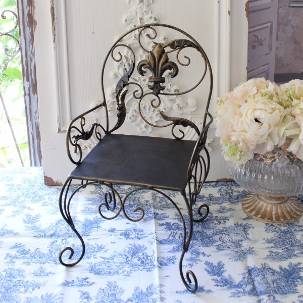 プランタースタンド アイアン製 花台 チェア ミニチェア 置物 椅子 (863) ダークブロンズ オブジェ 置物 ロココ調 姫系 可愛い 