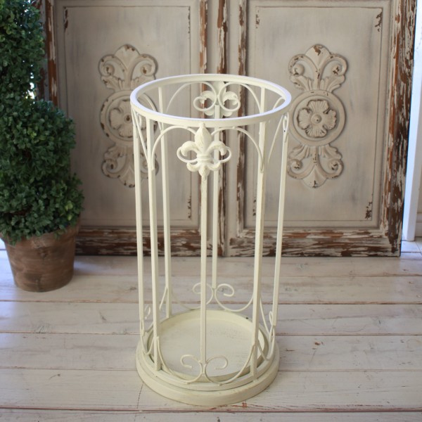 傘立て ホワイト アイアン ラウンド 紋章 ユリモチーフ アンブレラスタンド おしゃれ オフホワイト 可愛い 洋風 シャビーシック 