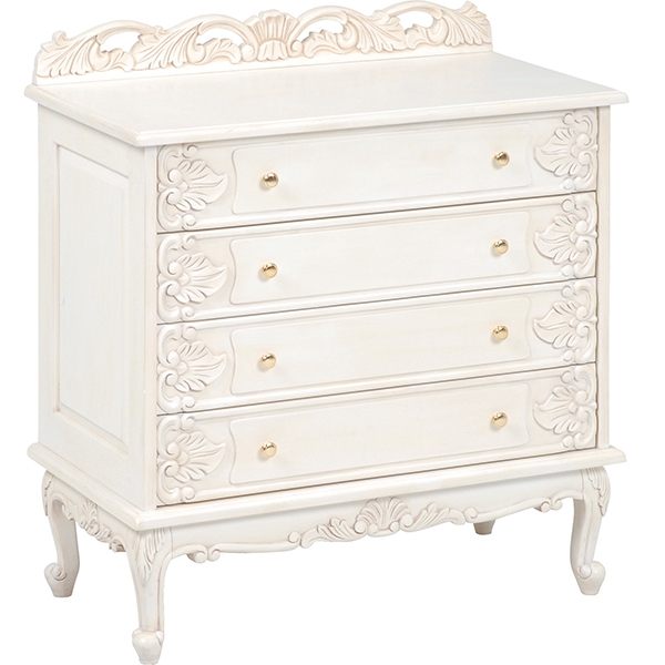 チェスト ４段 ワイドチェスト 猫脚 リビング収納 ホワイト ロココ調 クラシック ヨーロピアン 白家具 ロココシリーズ (1755)  