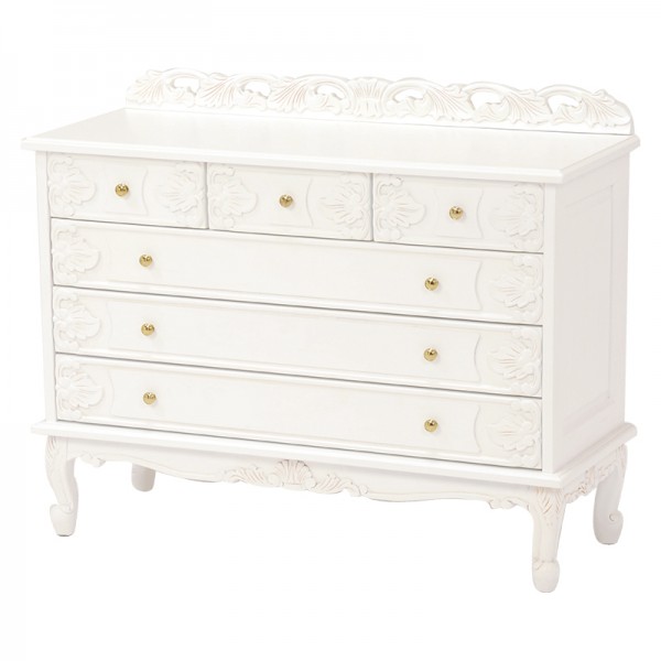 チェスト ワイドチェスト 6杯 6引き出し 猫脚 リビング収納 ホワイト ロココ調 クラシック ヨーロピアン 白家具 ロココシリーズ 
