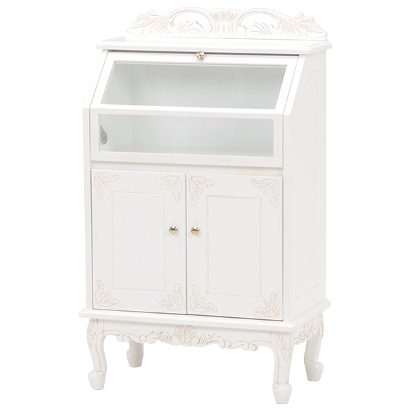 ガラスキャビネット ガラスケース キュリオケース 猫脚 ホワイト ロココ調 クラシック ヨーロピアン 白家具 ロココシリーズ (179