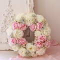 ローズリース リース 壁掛け 壁飾り 造花 フラワーリース ピンク ホワイト インテリアアレンジ ギフト アーティフィシャルフラワ