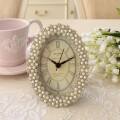 置時計 可愛い 置き時計 テーブルクロック ゴールド クリスタルパール オーバル おしゃれ クラシック アンティーク風 シャビーシ