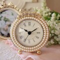 置時計 ゴールド 可愛い時計 テーブルクロック リボンパール ラウンド 丸形 アンティーク風 シャビーシック 姫系 フレンチシャビ