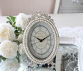 置き時計 可愛い 置時計 猫脚パール オーバル シルバー ギフト アンティーク風 シャビーシック ロココ調 姫系 テーブルクロック 