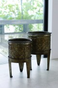 スタンドポット アイアン フラワーポット スタンドカバー 2点セット ビザンツ ブロンズ トライポットカバー 鉢カバー プランター