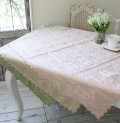 テーブルクロス トップクロス 正方形 100 撥水加工 生地 薔薇柄 ダマスクローズ（100×100 スカラップ）ジャガード フリークロス 