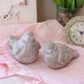 バード ペア オブジェ 2個セット 置物 小鳥 アンティーク風 可愛い シャビーシック 輸入雑貨 ブロカント グレー ガーデンオブジ