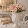 フラワーベース アイボリー ラージサイズ フラワーポット 花器 ホワイト ブリキ プランターカバー（1578）おしゃれ アンティーク