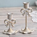 リボン キャンドルスタンド ２個セット ホワイト キャンドルホルダー アイボリー 金属製（1575）おしゃれ アンティーク調 シャビ