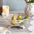 リボン バスケット 小物入れ ホワイト アイボリー メッシュ 金属製 かわいい（1574）おしゃれ アンティーク調 シャビーシック ア