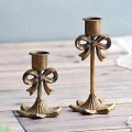 リボン キャンドルスタンド ２個セット ゴールド キャンドルホルダー 金属製（1570）おしゃれ アンティーク調 ロココ調 アンティ