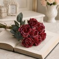 造花 薔薇 (レッド589) 赤 花束 ７本セット ローズ ブーケ バラ 可愛い 花 アーティフィシャルフラワー ギフト プレゼント 贈り