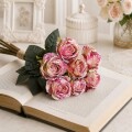 造花 薔薇 (ピーチ591) 花束 ７本セット ローズ ブーケ バラ 可愛い 花 アーティフィシャルフラワー ギフト プレゼント 贈り物