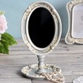リボンローズ スタンドミラー 卓上ミラー ミラー グレー 薔薇  (1476) 鏡 置き型 置物 アンティーク風 ギフト