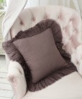 (SALE40%OFF) シャビーシック リネン クッションカバー フリル クッション カバー パープル 45cm 角（フラター） リネン100% 布