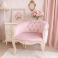 アームチェア 一人掛けチェア アームソファ ベロア ピンク 椅子 木製 布張り 輸入家具 アンティーク風 シャビーシック オットマ
